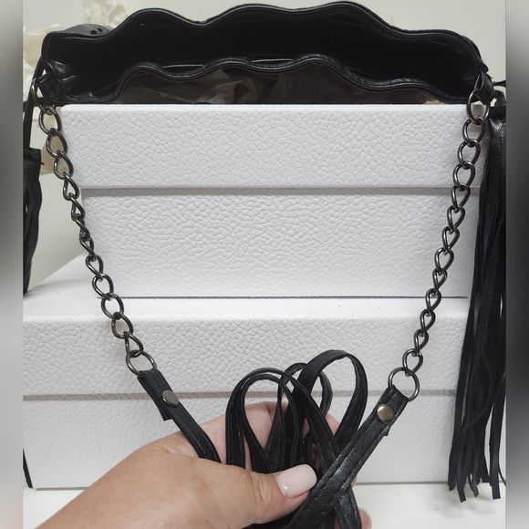 FOREVER 22 Black Vegan Leather Stud Drawstring Crossbody Bag - Picture 13 of 13